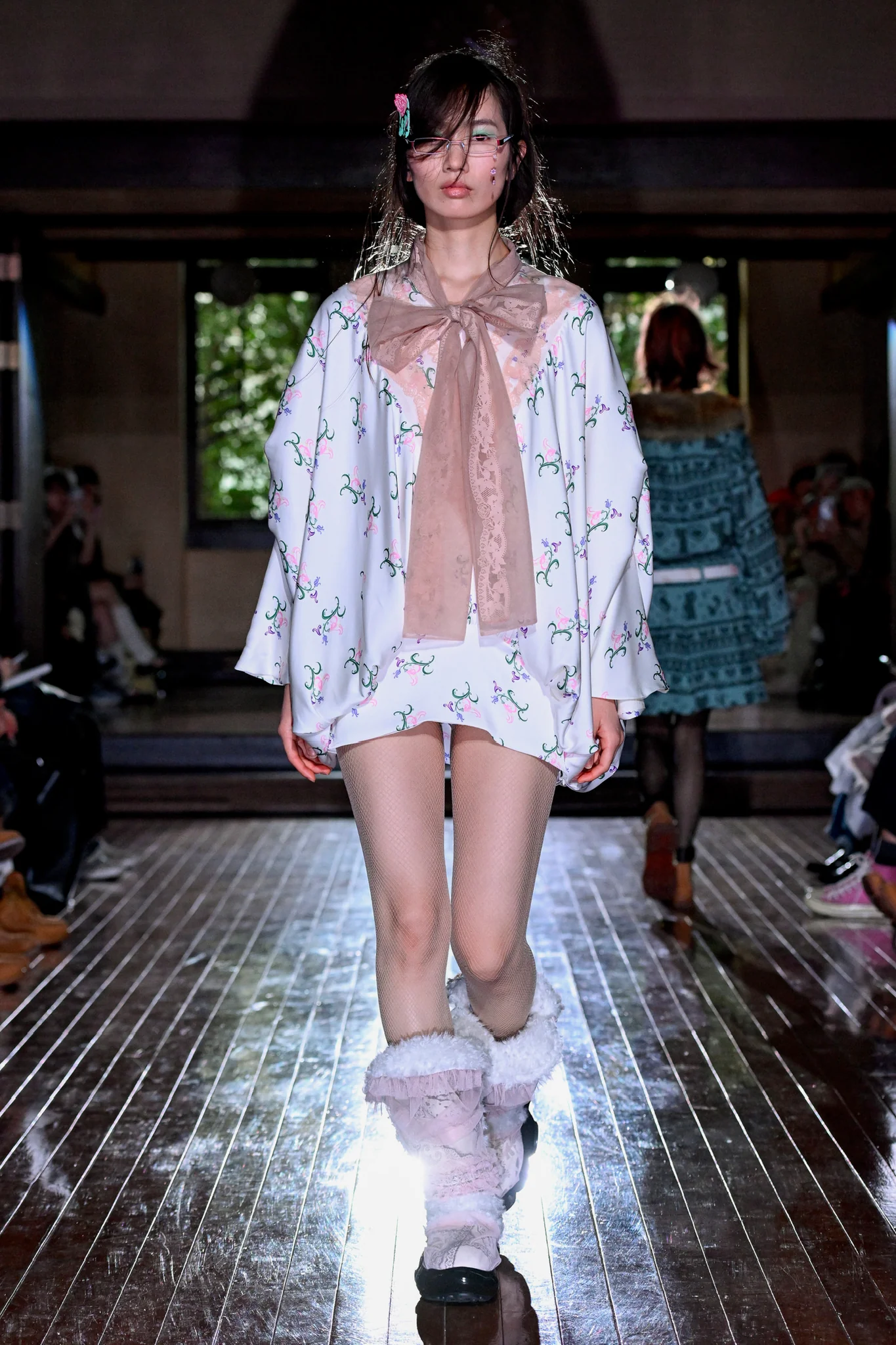 Mint Rosa Lace Bow Blouson Dress