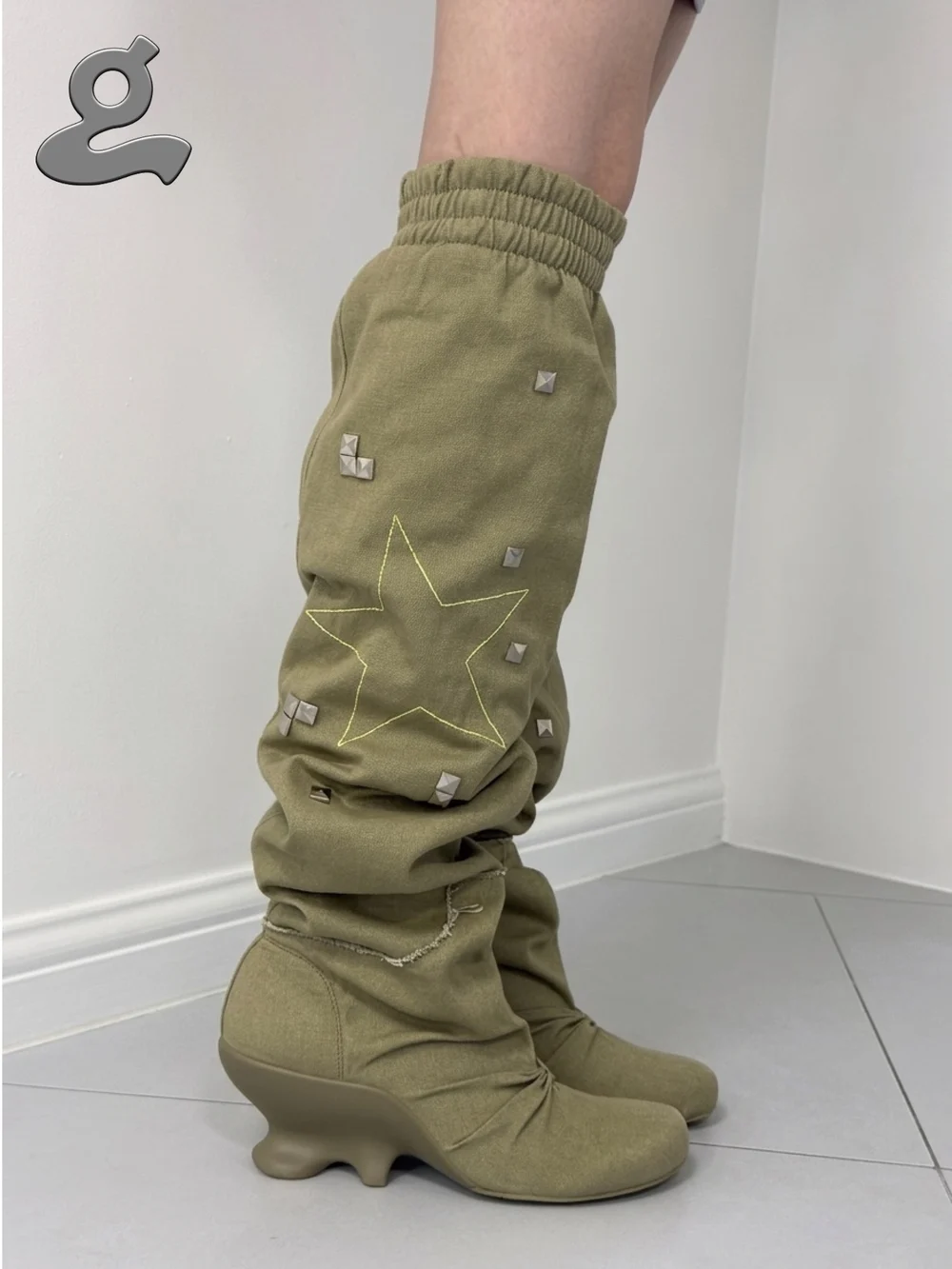 Canvas Wedge Boots 'Slouch'