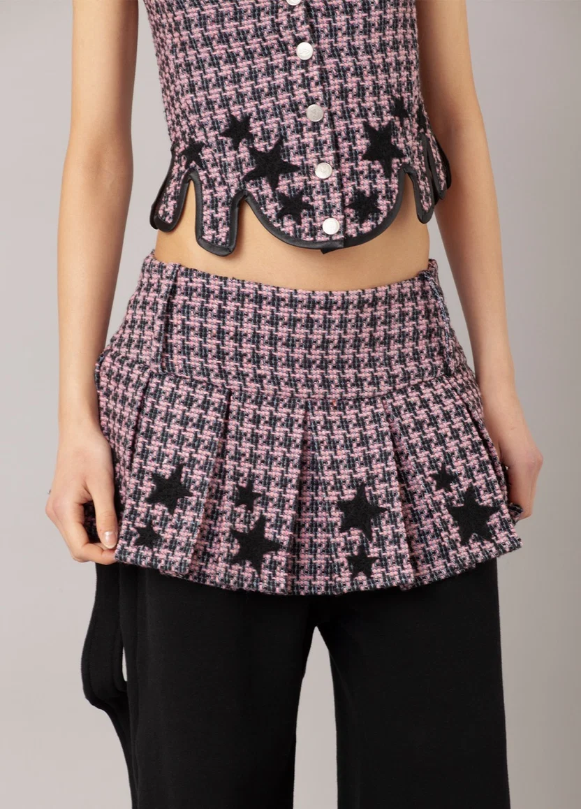 Sam Pleated Tweed Skirt