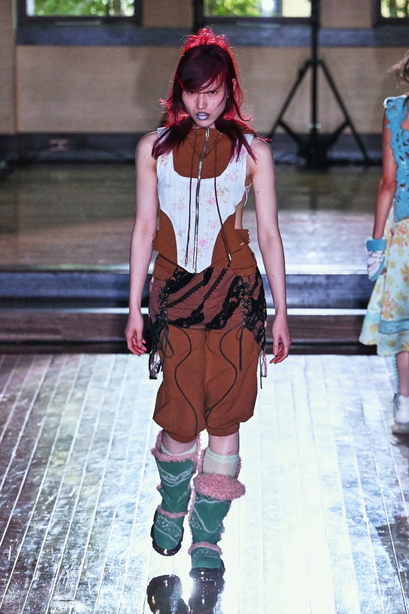 Hooded Corset Vest Brown