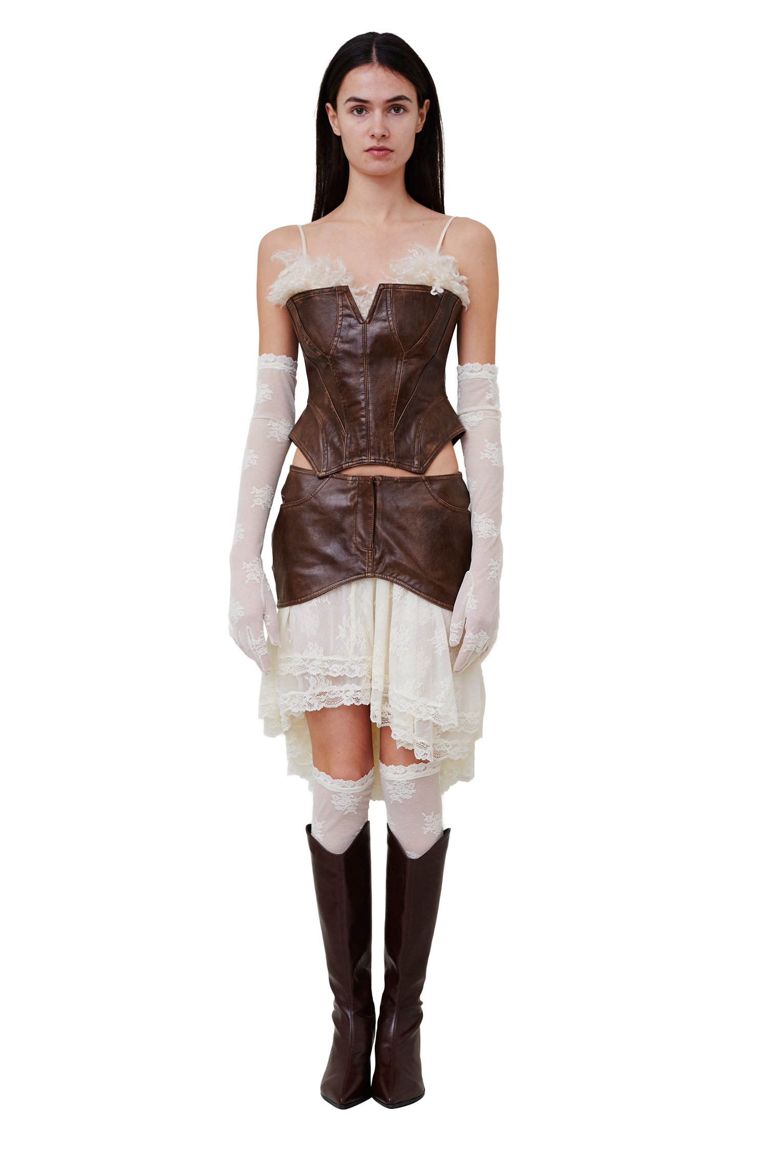 Faux Fur Cup Eco Leather Corset