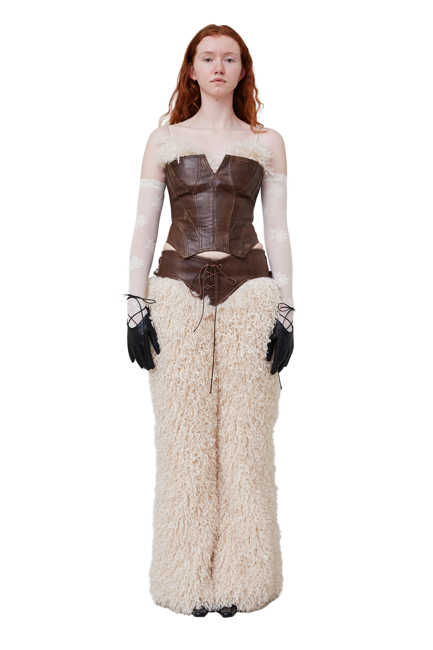 Faux Fur Cup Eco Leather Corset