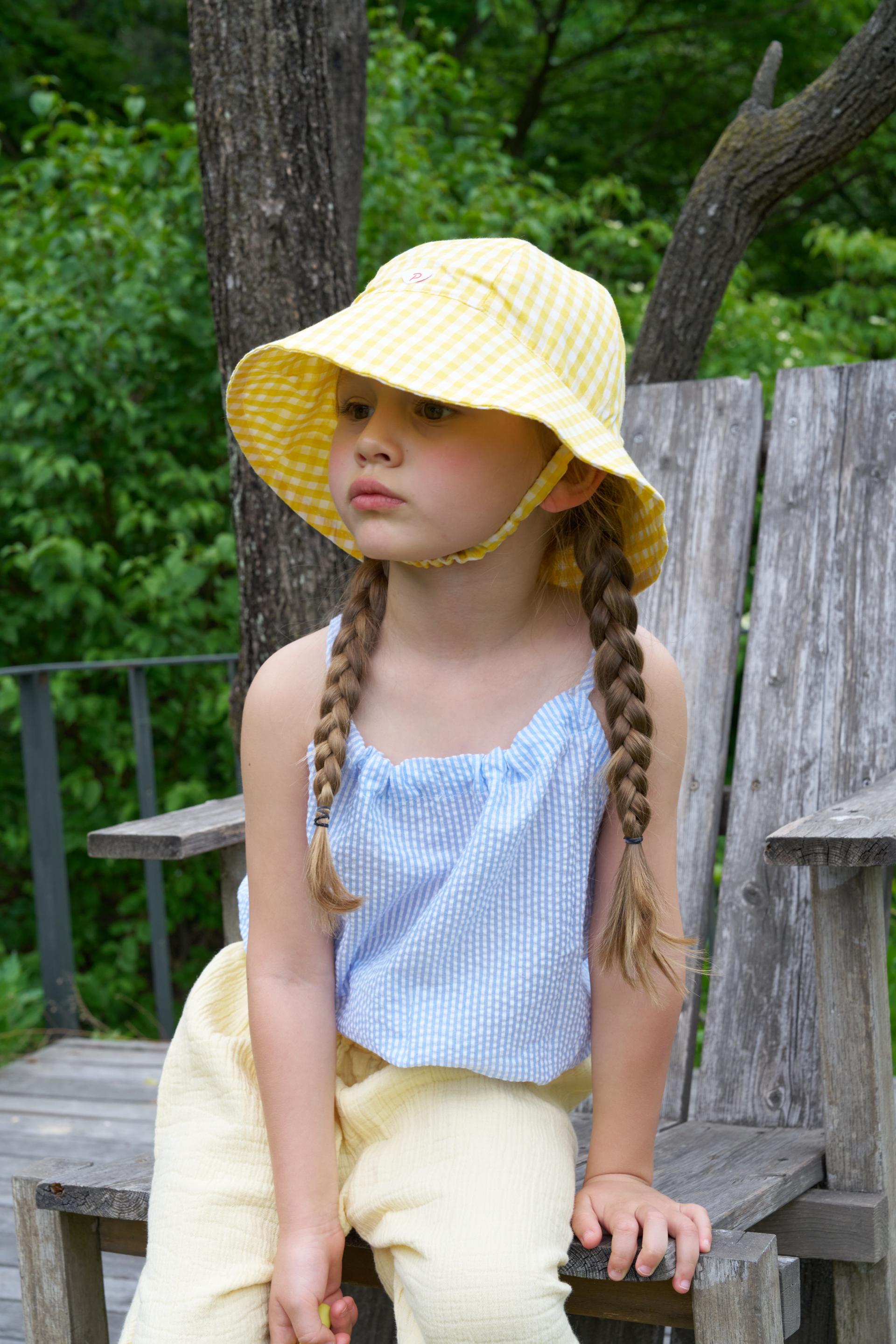 PG Heart Button Gingham Bucket Hat