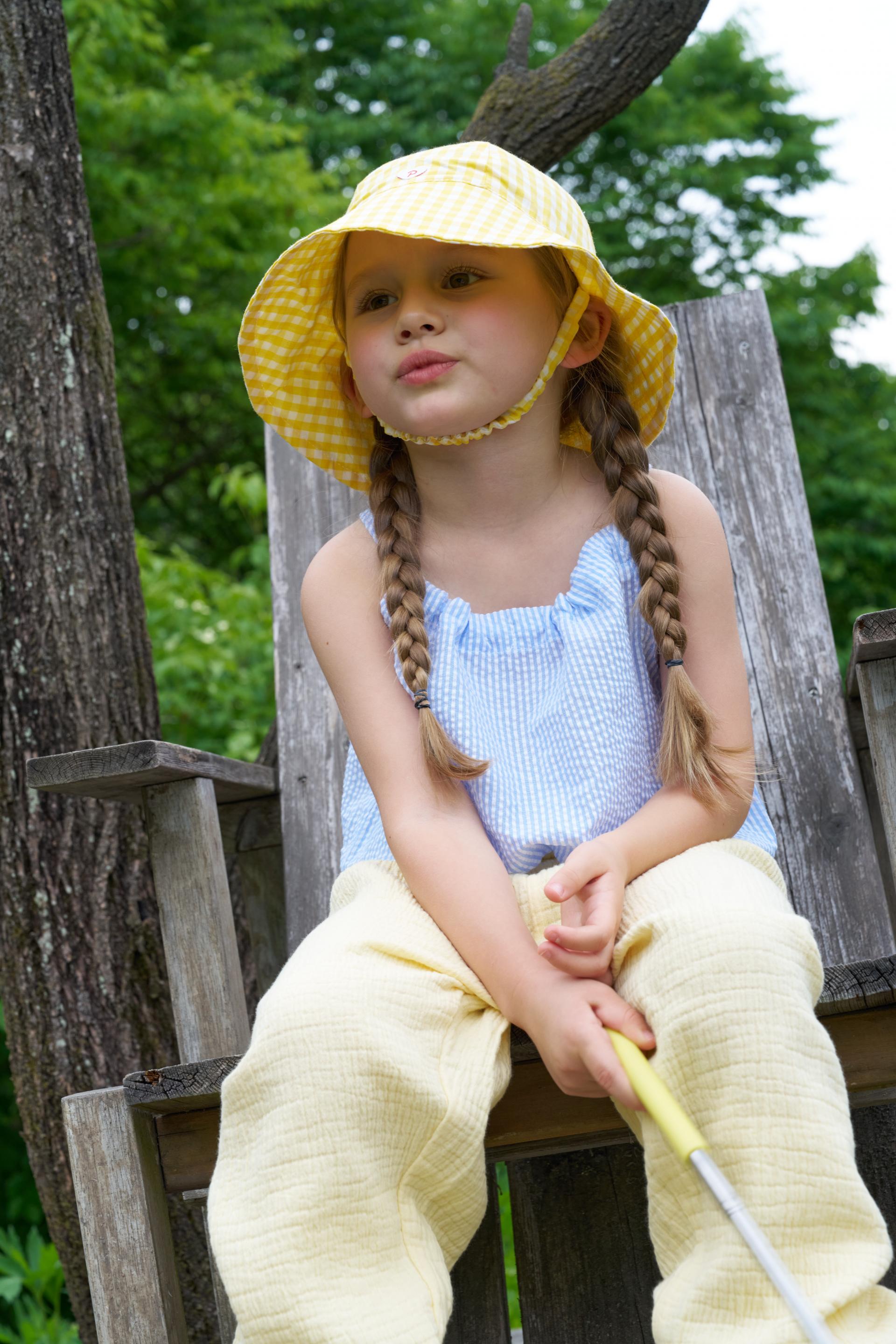PG Heart Button Gingham Bucket Hat