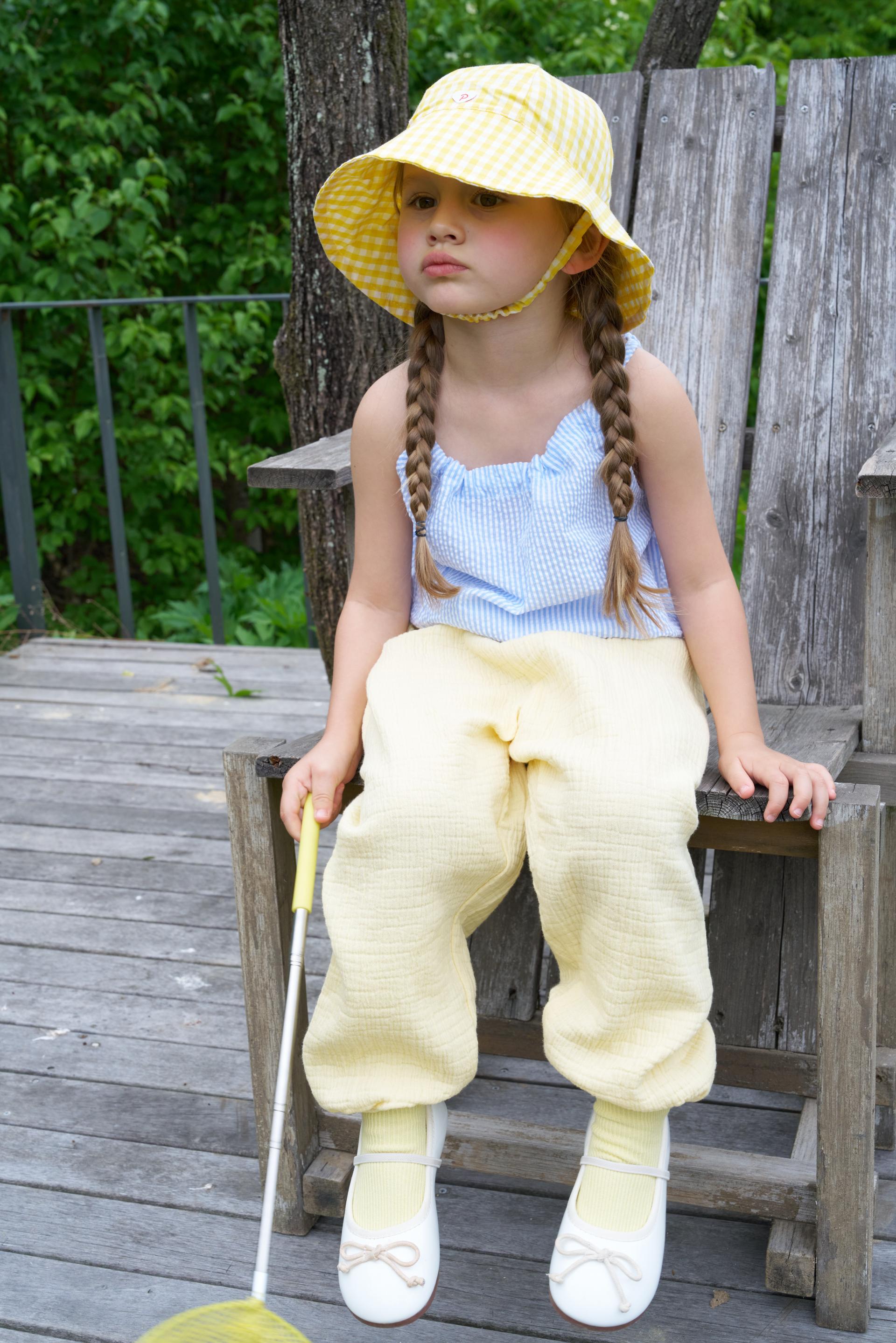 PG Heart Button Gingham Bucket Hat