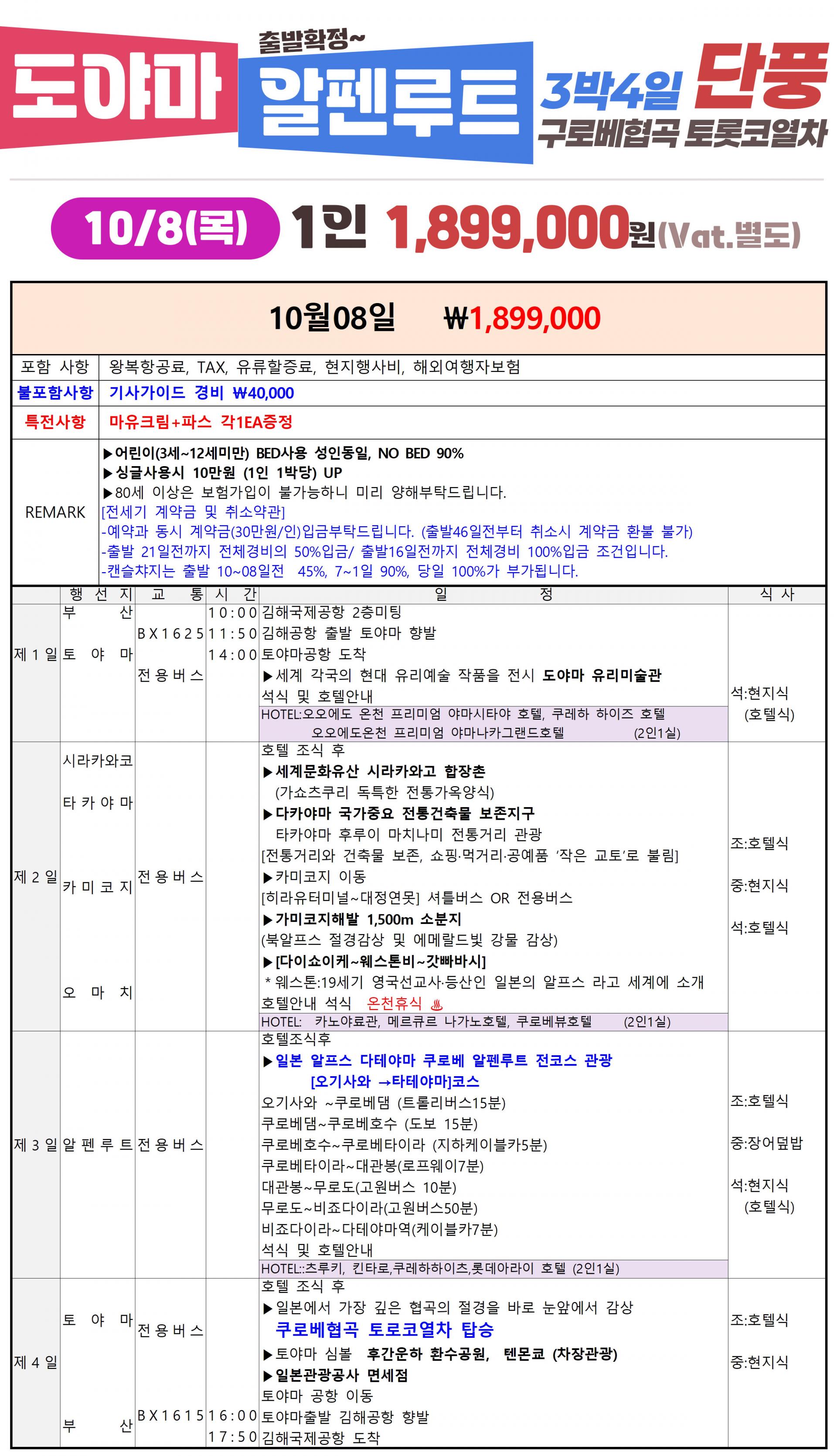 알펜루트 도야마 전세기 3박4일