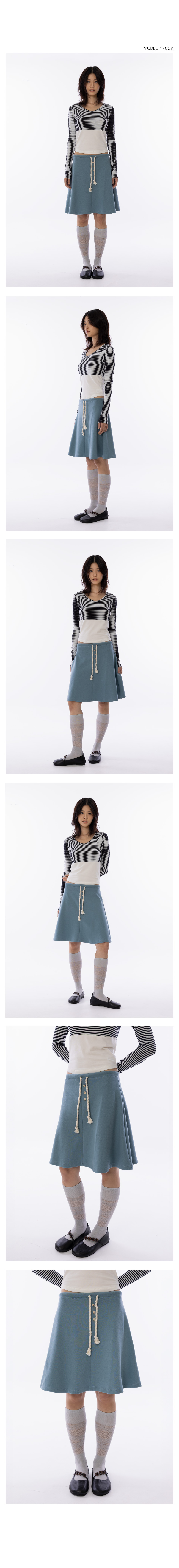 Rope-tie Midi Flare Skirt - Teal