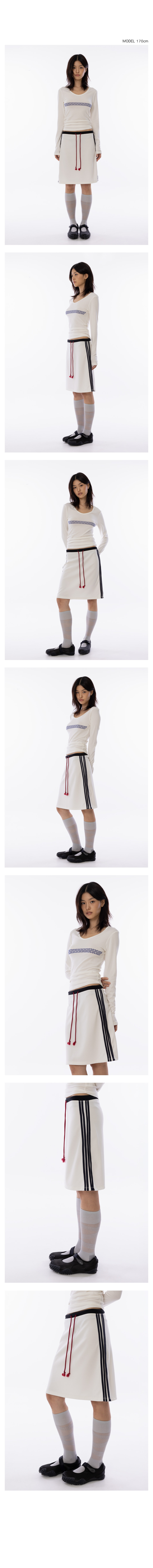Side Colorblock Line Midi Skirt - Ivory