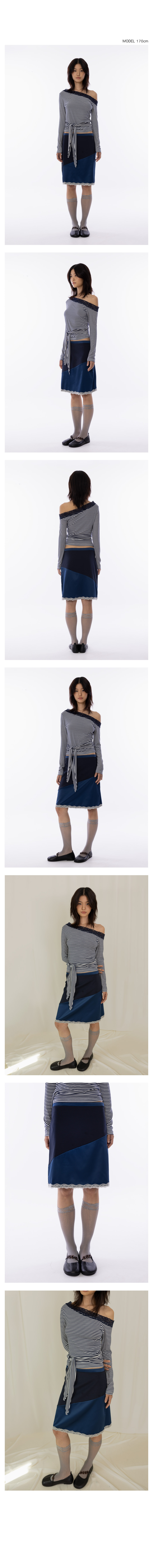 Satin Lace-Trimmed Skirt - Blue