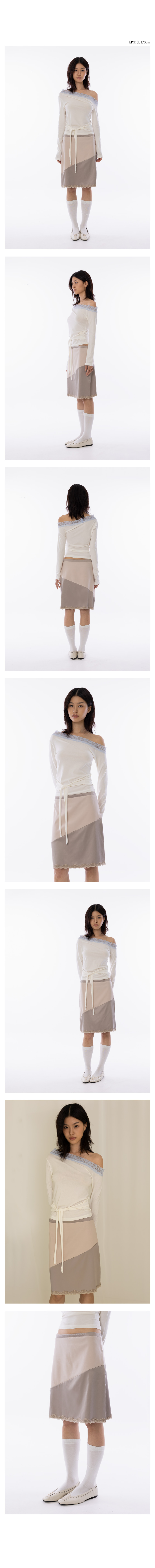 Satin Lace-Trimmed Skirt - Beige
