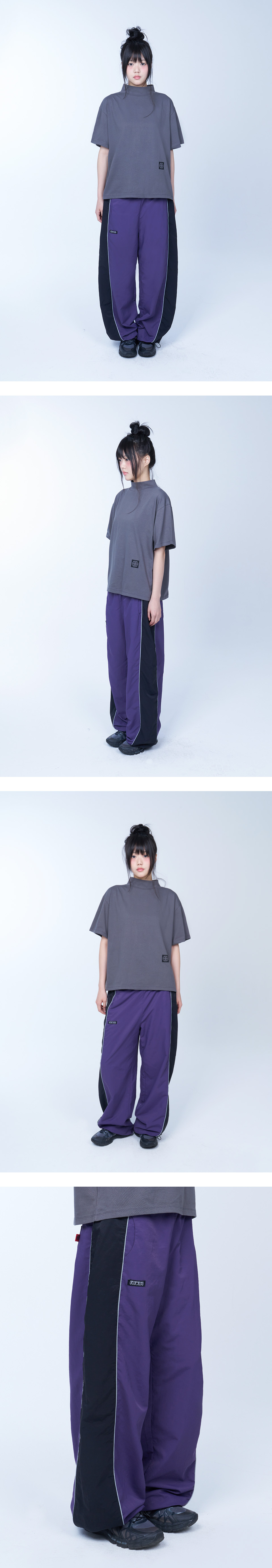Side piping nylon pants (violet)
