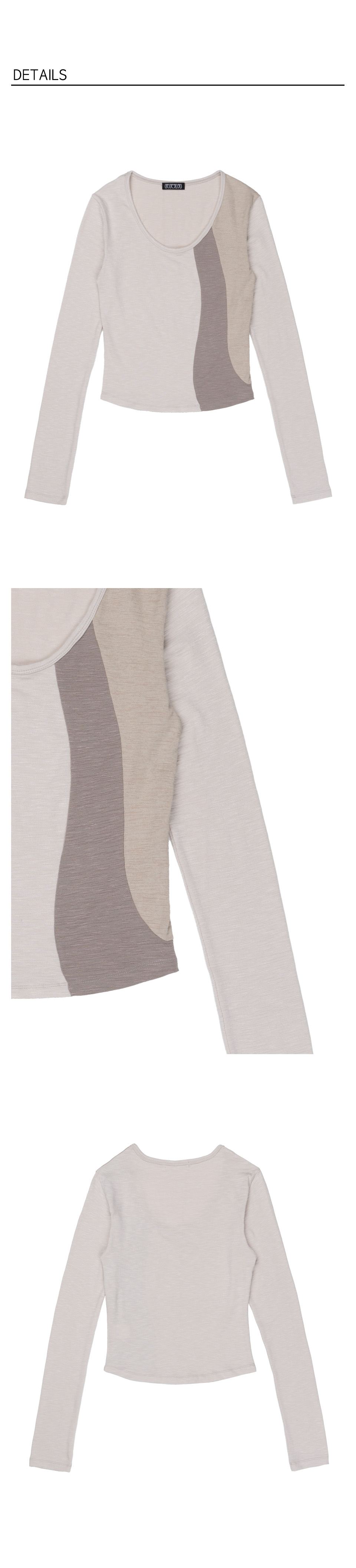 Soft Curved Colorblock Longsleeve Tee - Beige