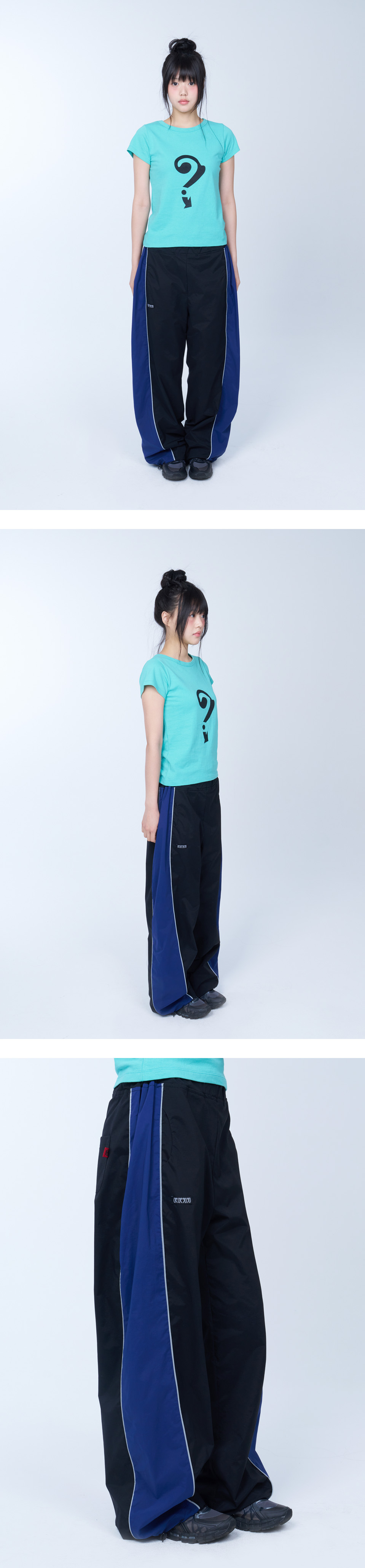 Side piping nylon pants - BLACK