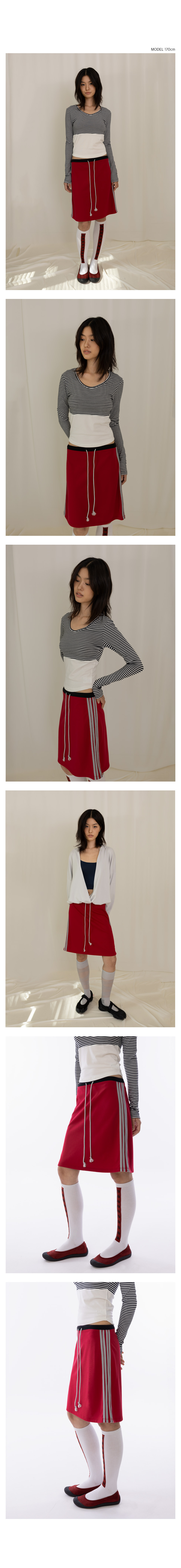Side Colorblock Line Midi Skirt - Red