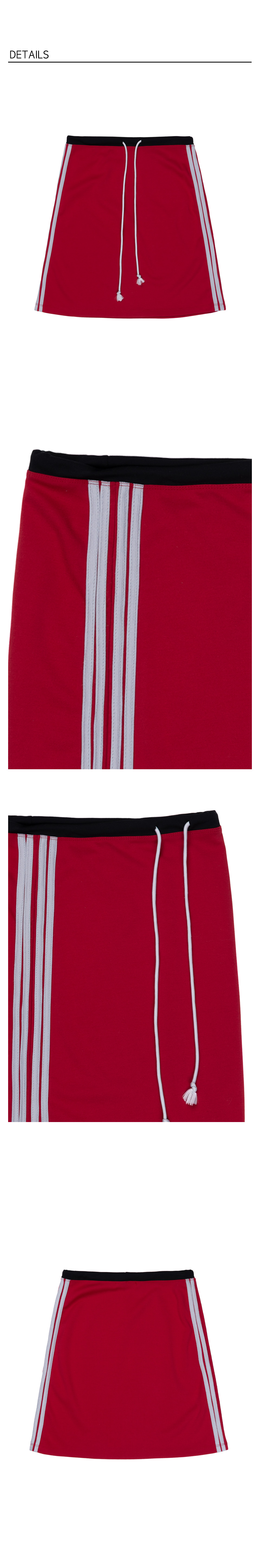 Side Colorblock Line Midi Skirt - Red