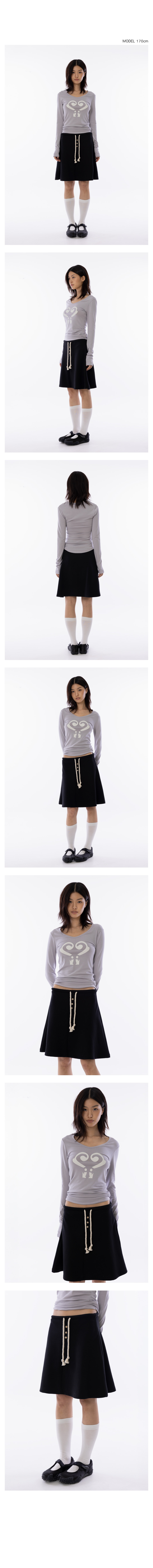 Rope-tie Midi Flare Skirt - Black