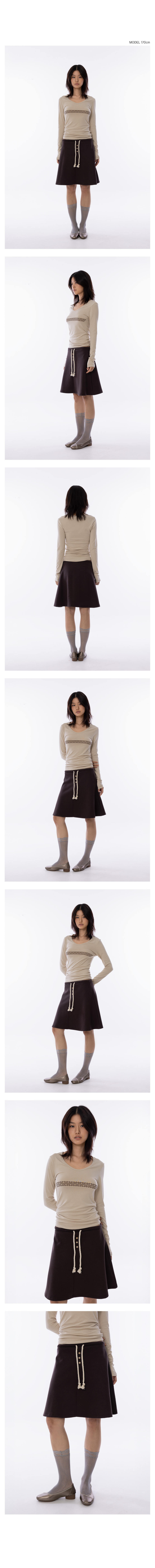 Rope-tie Midi Flare Skirt - Brown