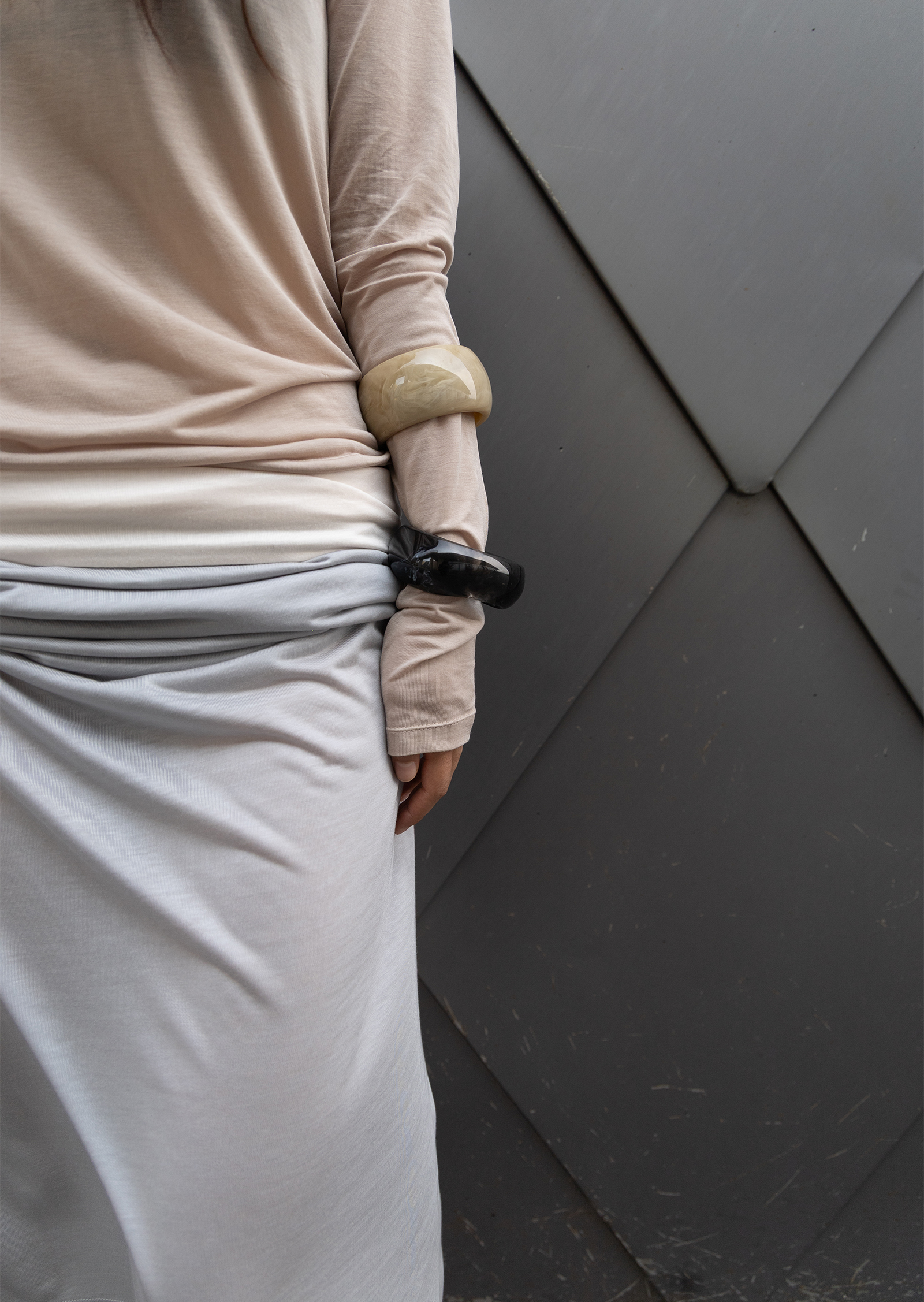 (Summer) Straight Long Skirt - silver/ivory