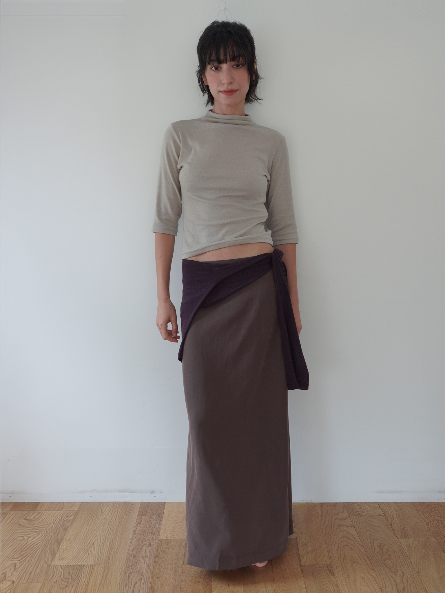 High Neck Wool Blend Half Sleeve - beige