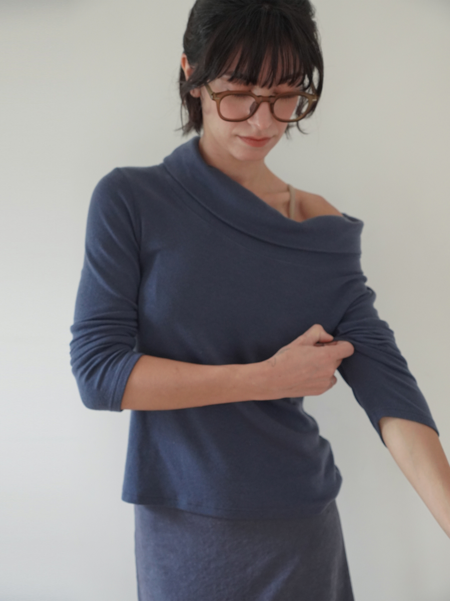 Slim Turtleneck Wool Blend Long Sleeve - blue