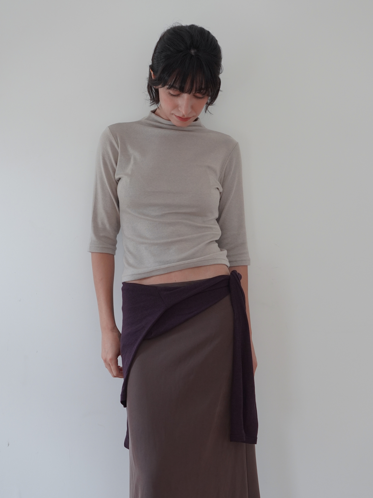 High Neck Wool Blend Half Sleeve - beige