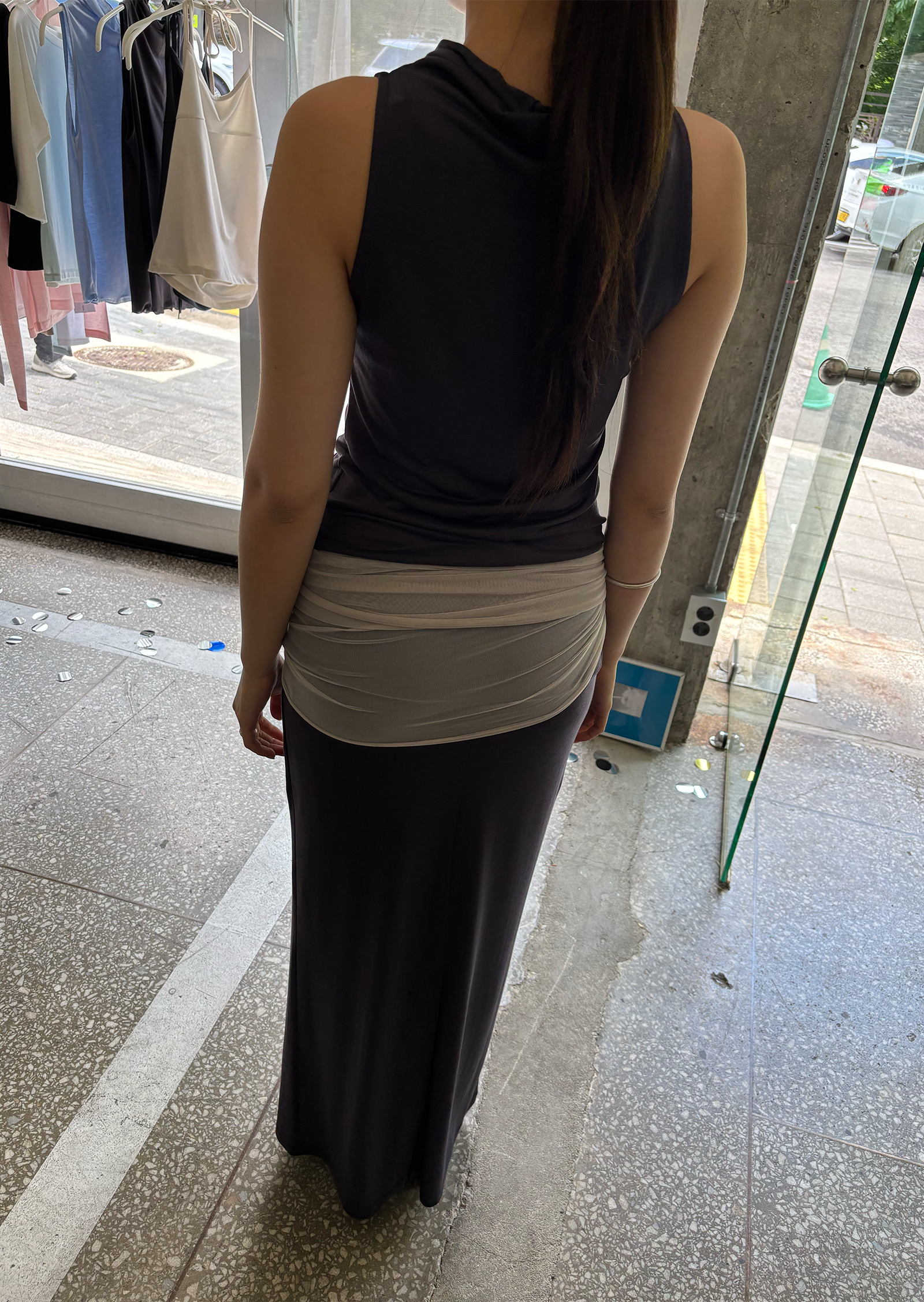 (Summer) Straight Long Skirt - navy