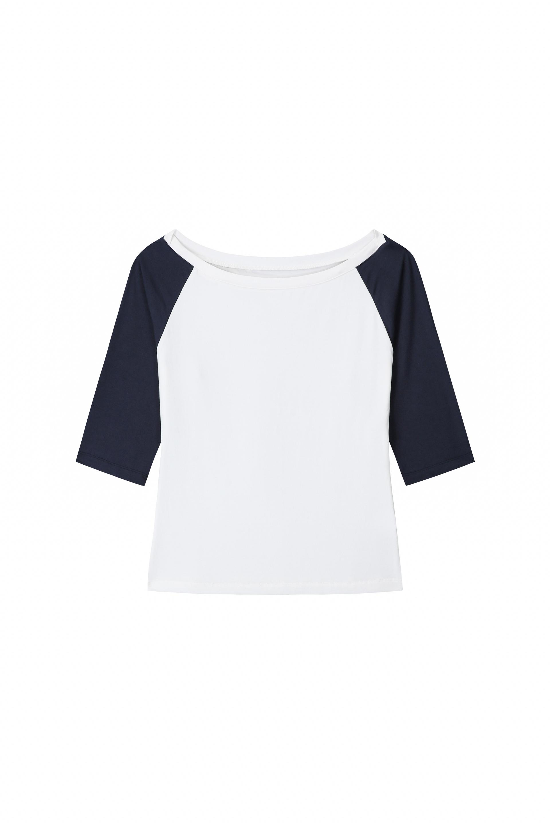 Raglan Half Sleeve T-Shirt - cream/navy