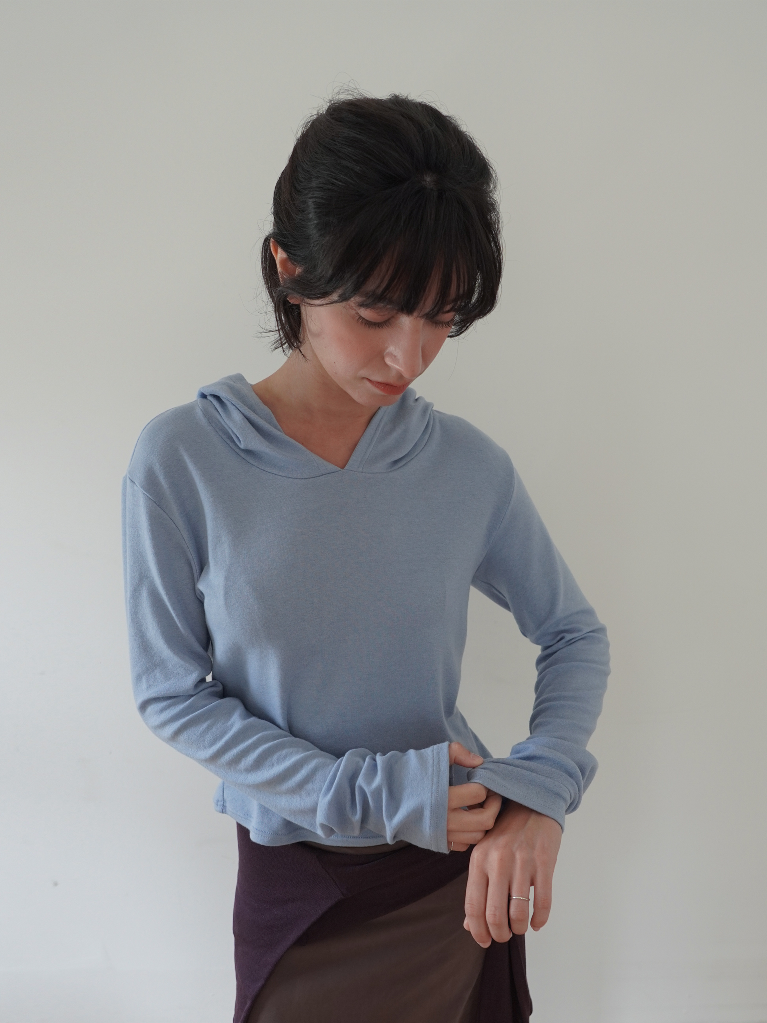 Hooded Wool Blend Long Sleeve - light blue