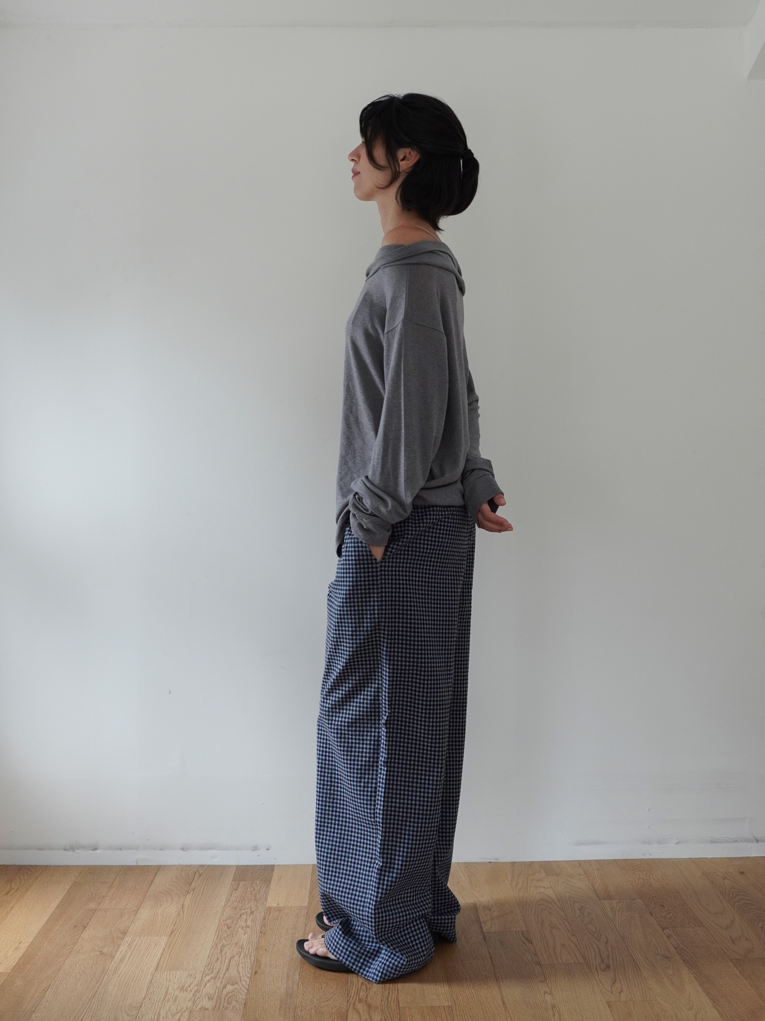 Banding Pants - check navy