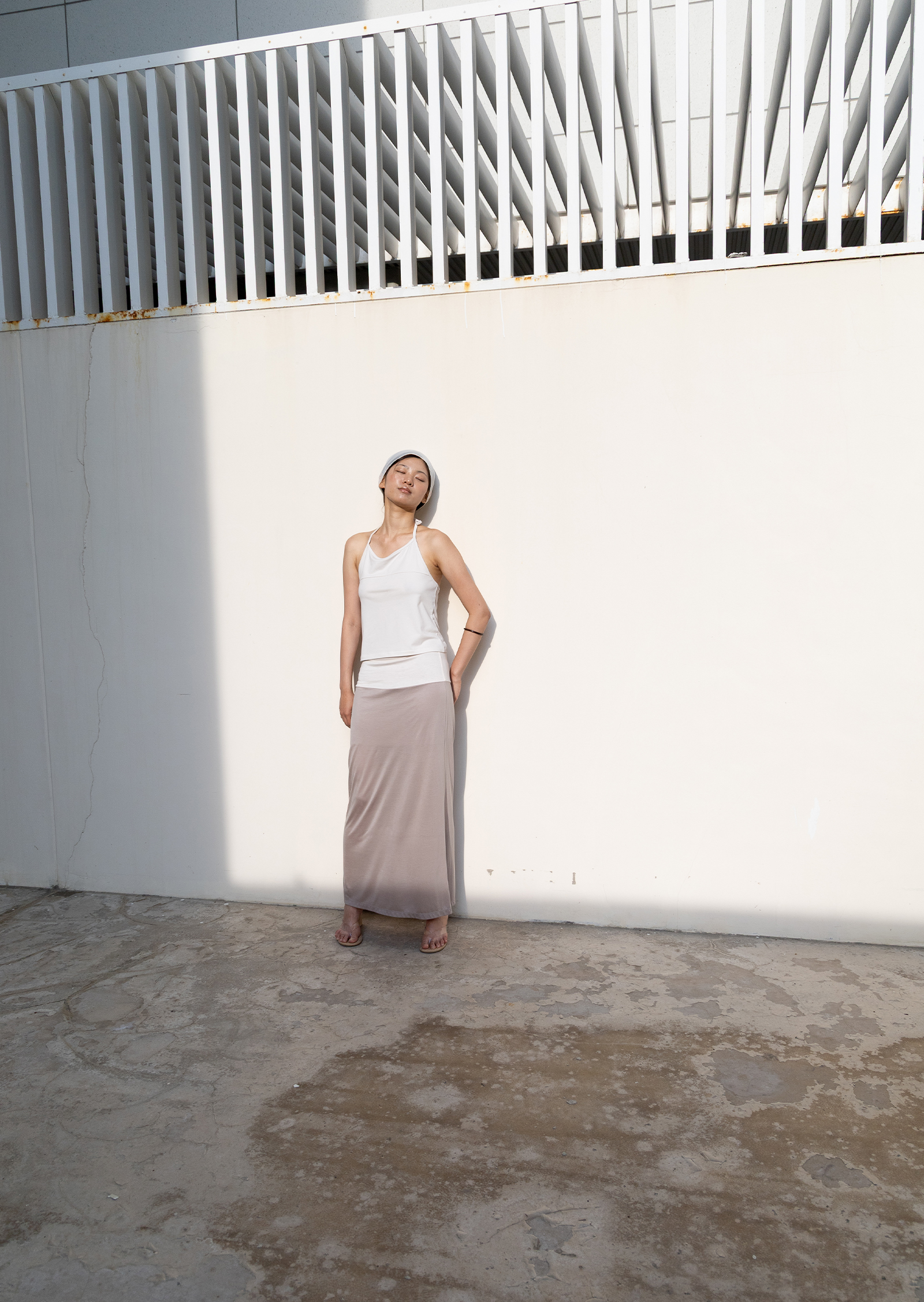 (Summer) Straight Long Skirt - beige/ivory