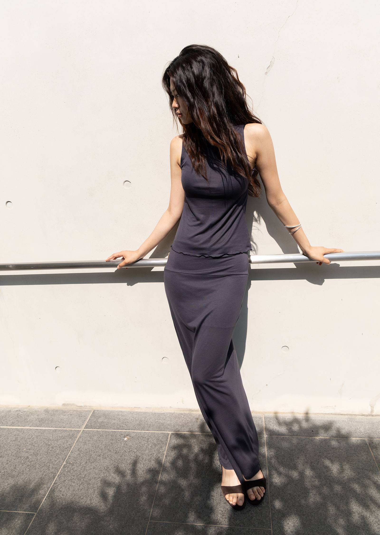 Drape Neck Sleeveless - charcoal