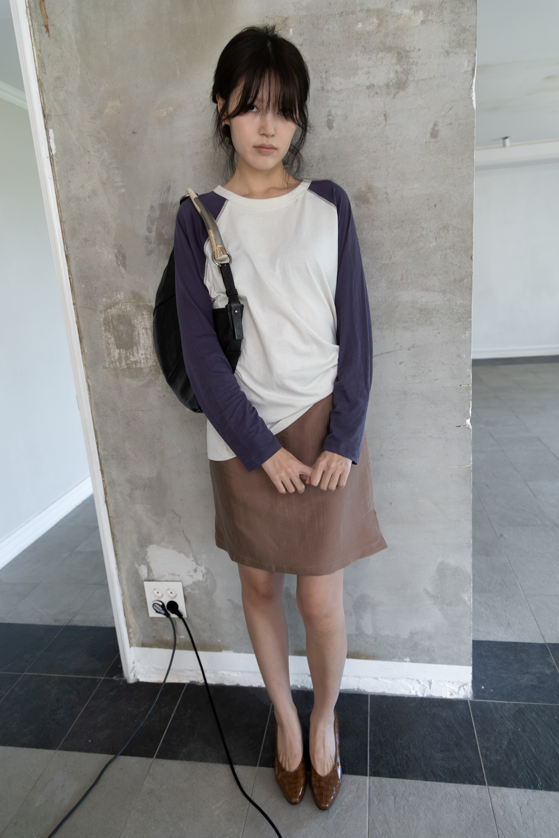 Textured Midi Skirt - wood