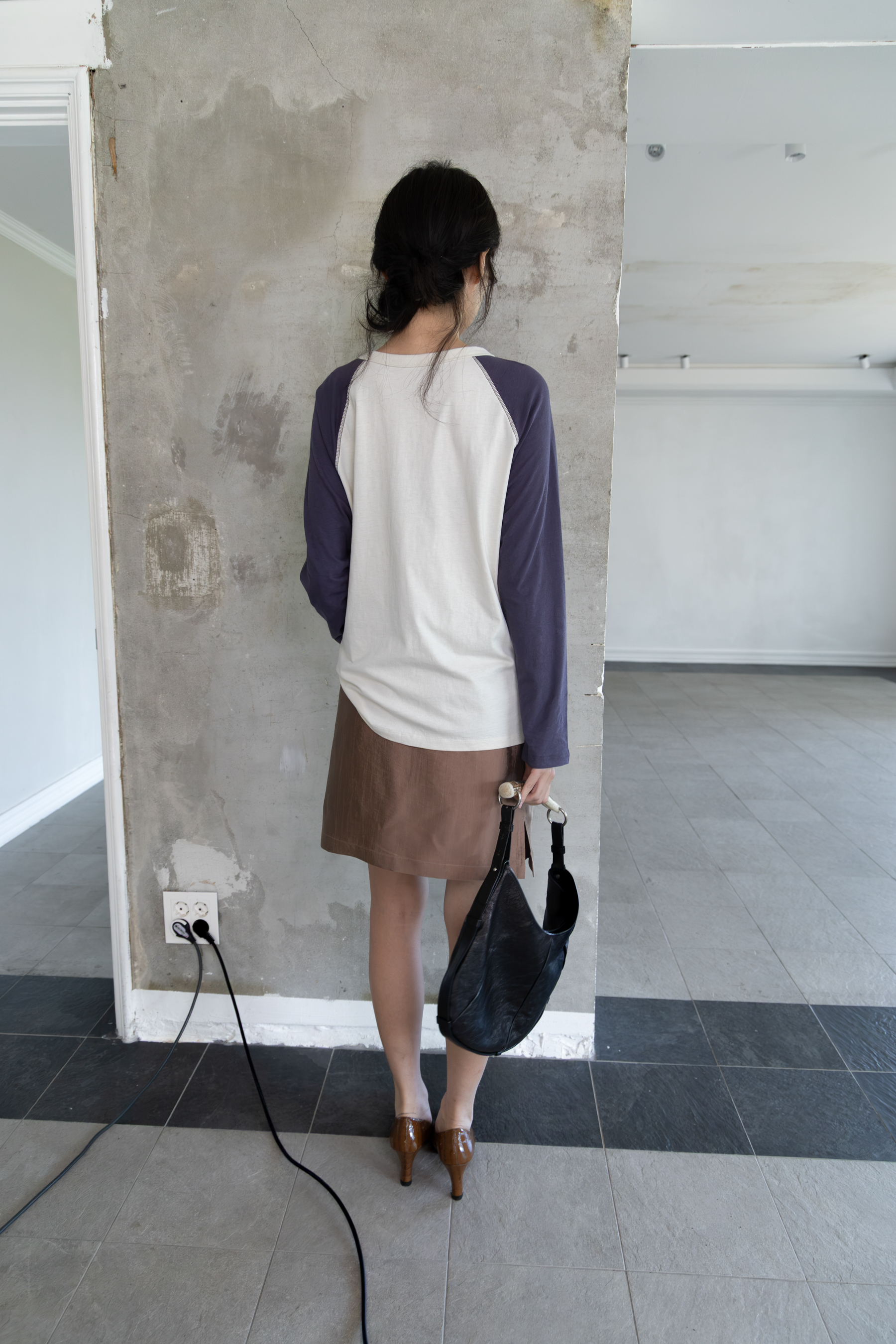 Textured Midi Skirt - wood