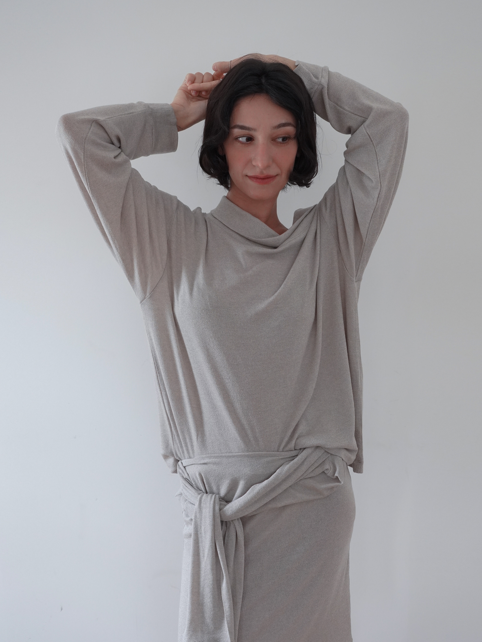 Off-Shoulder Wool Blend Long Sleeve - light grey