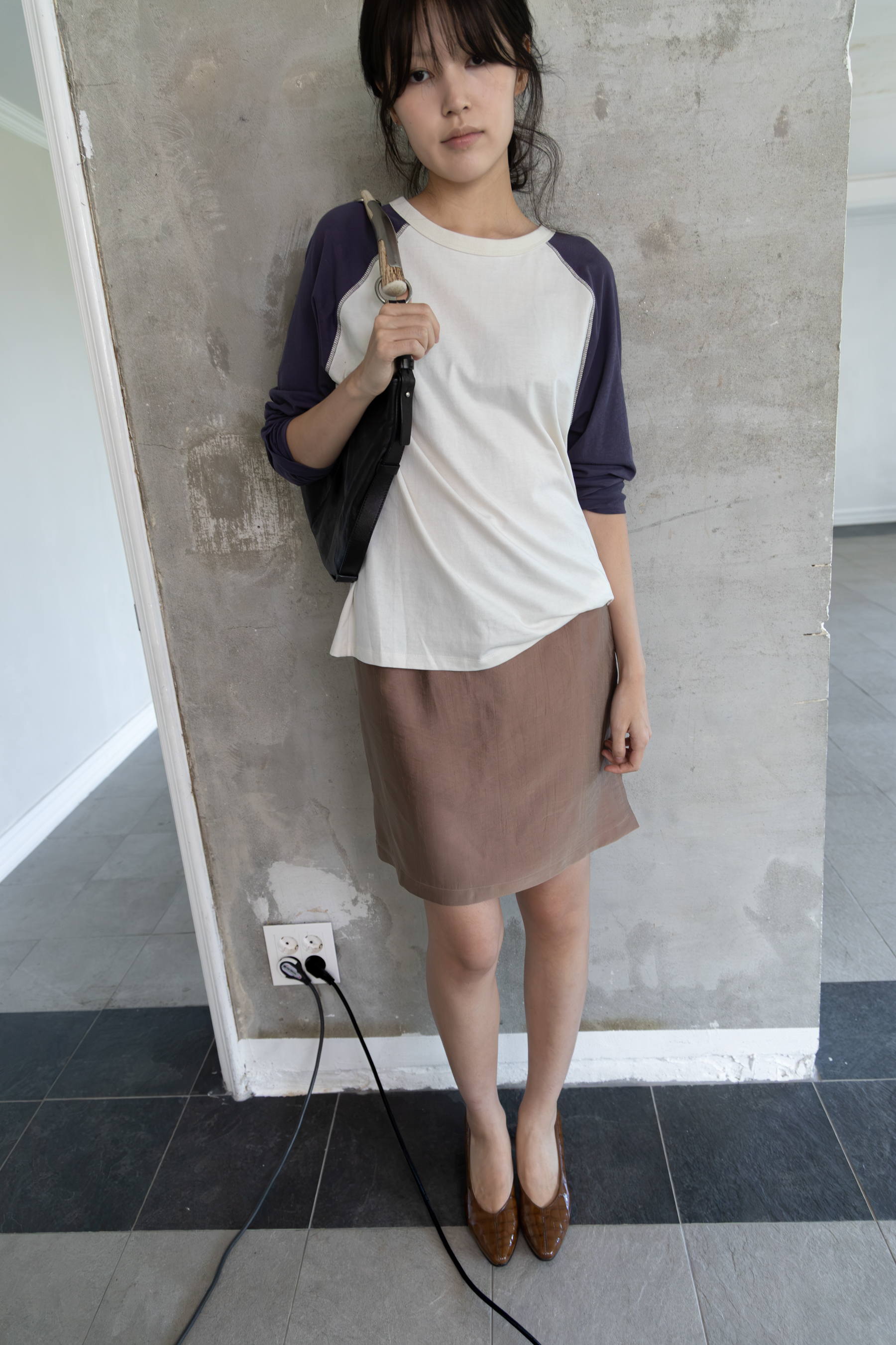 Textured Midi Skirt - wood