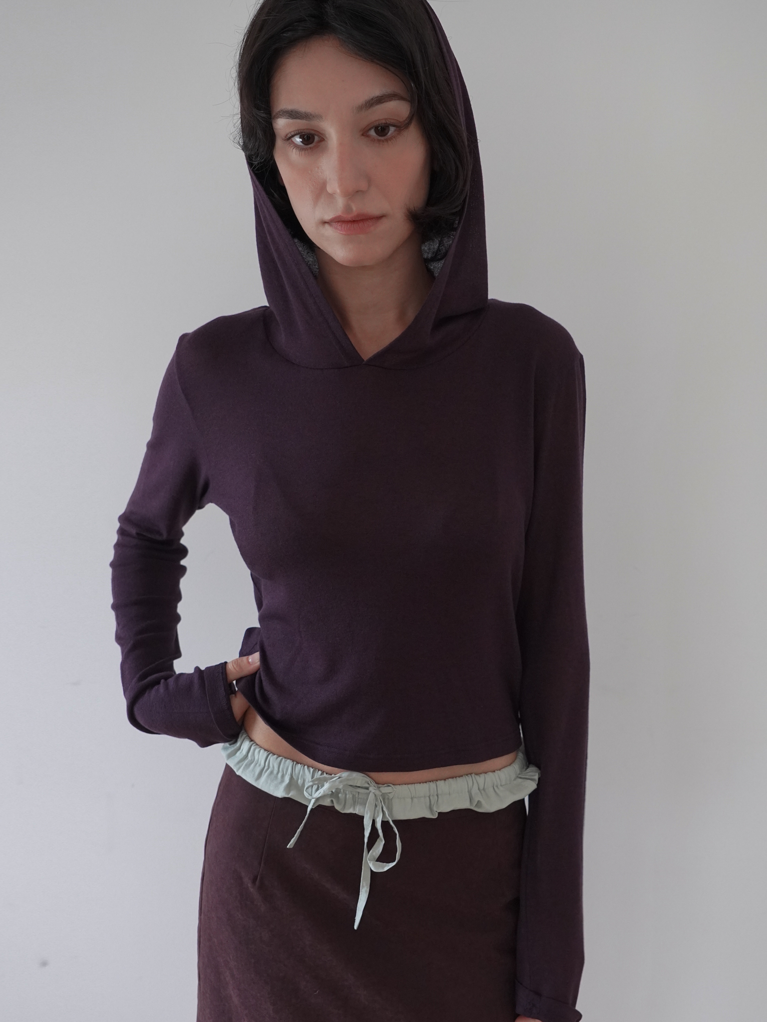 Hooded Wool Blend Long Sleeve - purple