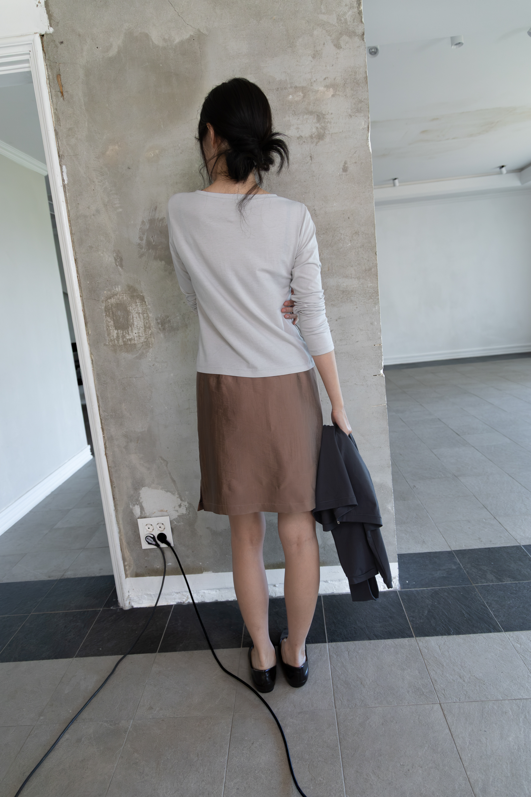 Textured Midi Skirt - wood