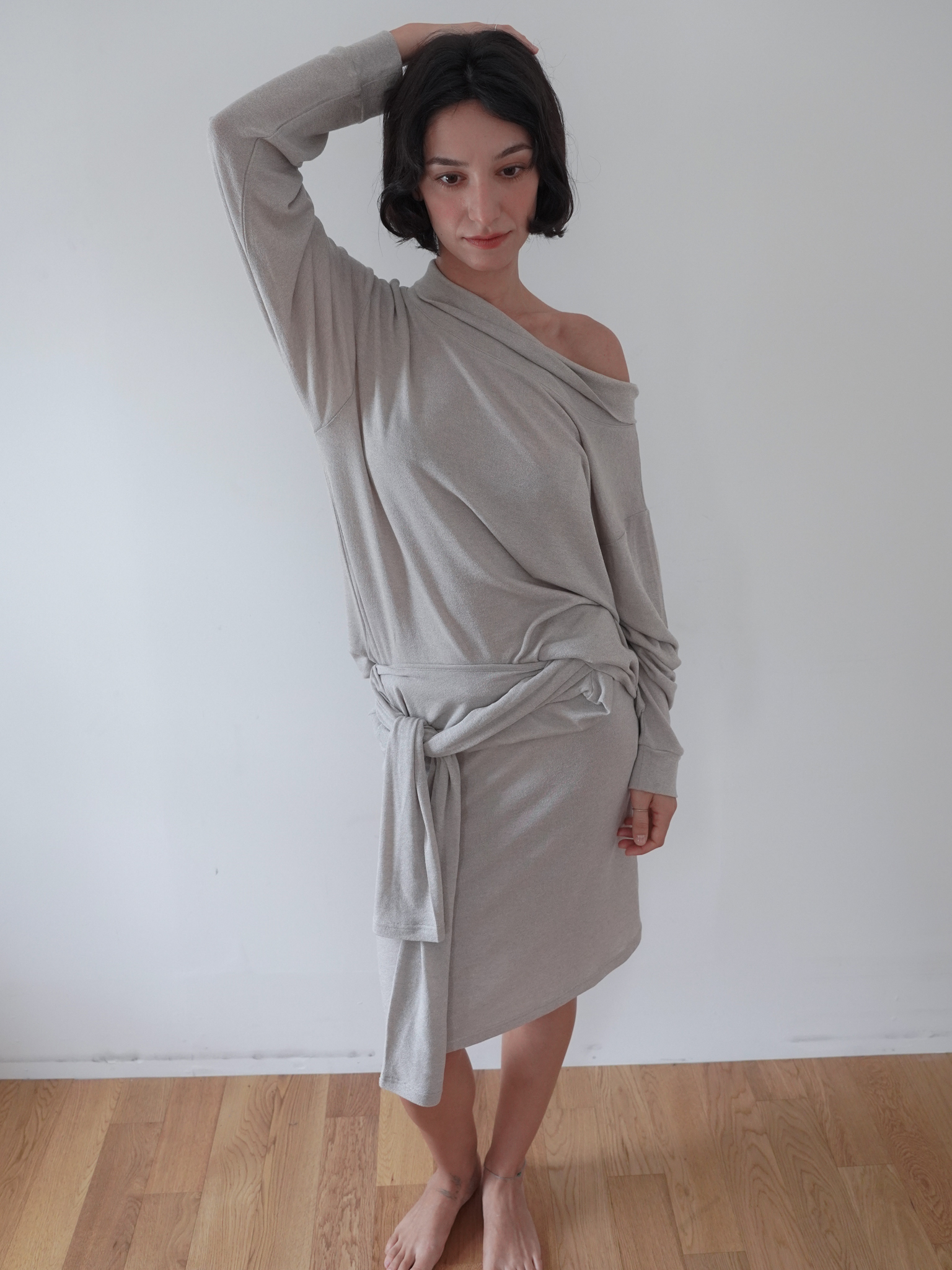 Off-Shoulder Wool Blend Long Sleeve - light grey