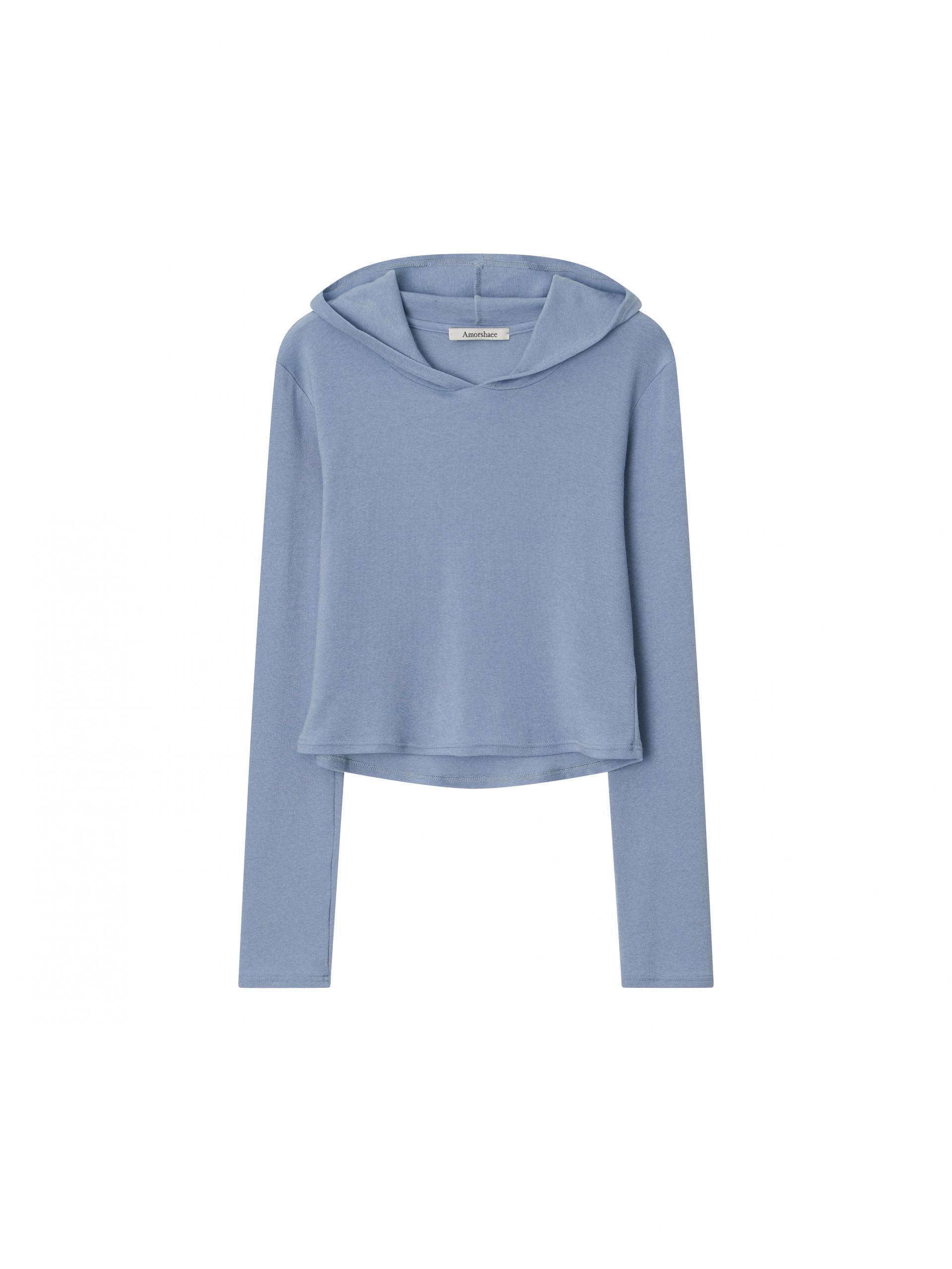 Hooded Wool Blend Long Sleeve - light blue