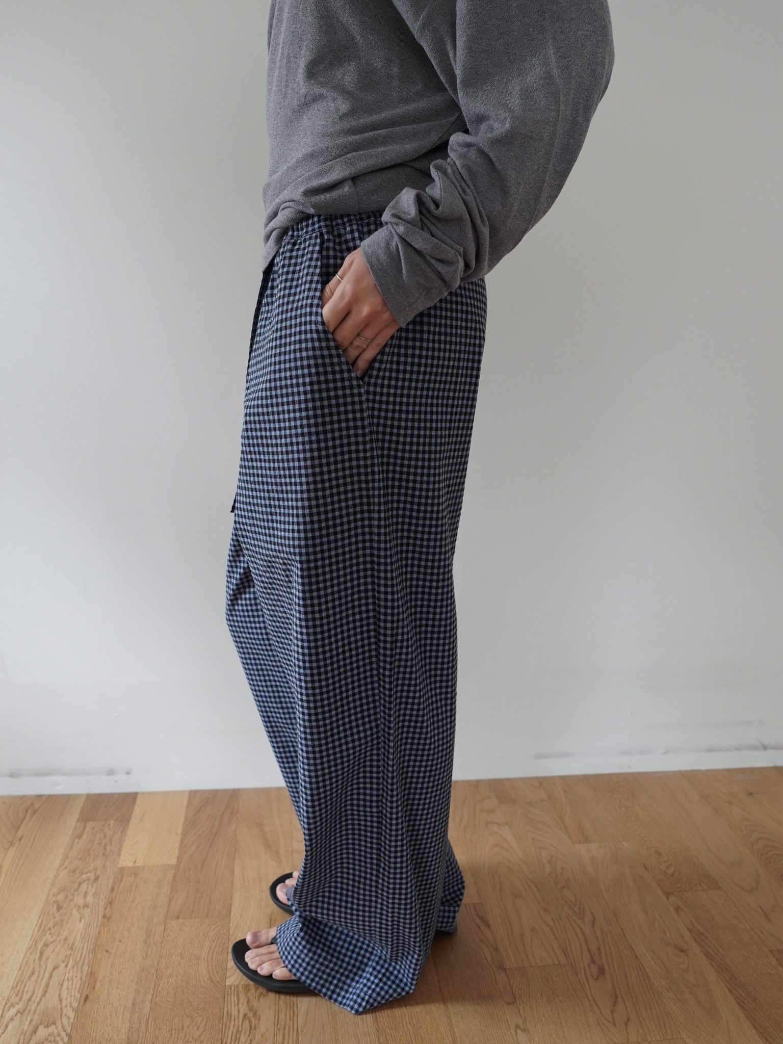 Banding Pants - check navy