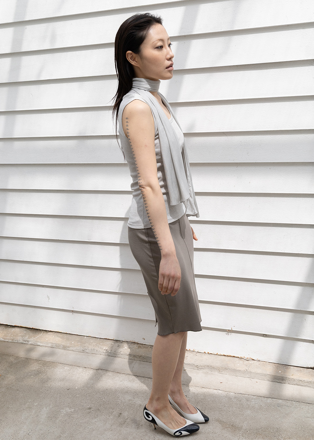 Mid Rib Skirt - khaki grey
