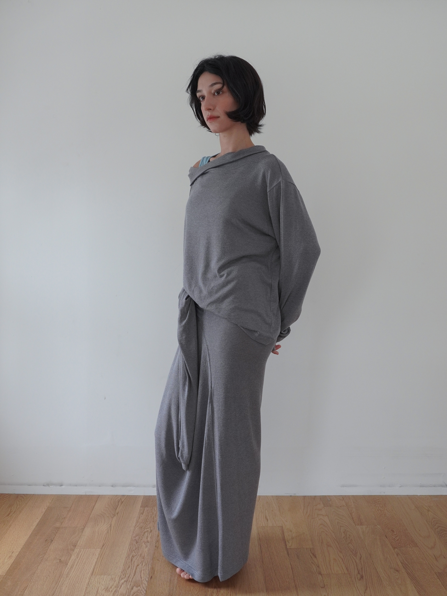 Off-Shoulder Wool Blend Long Sleeve - grey