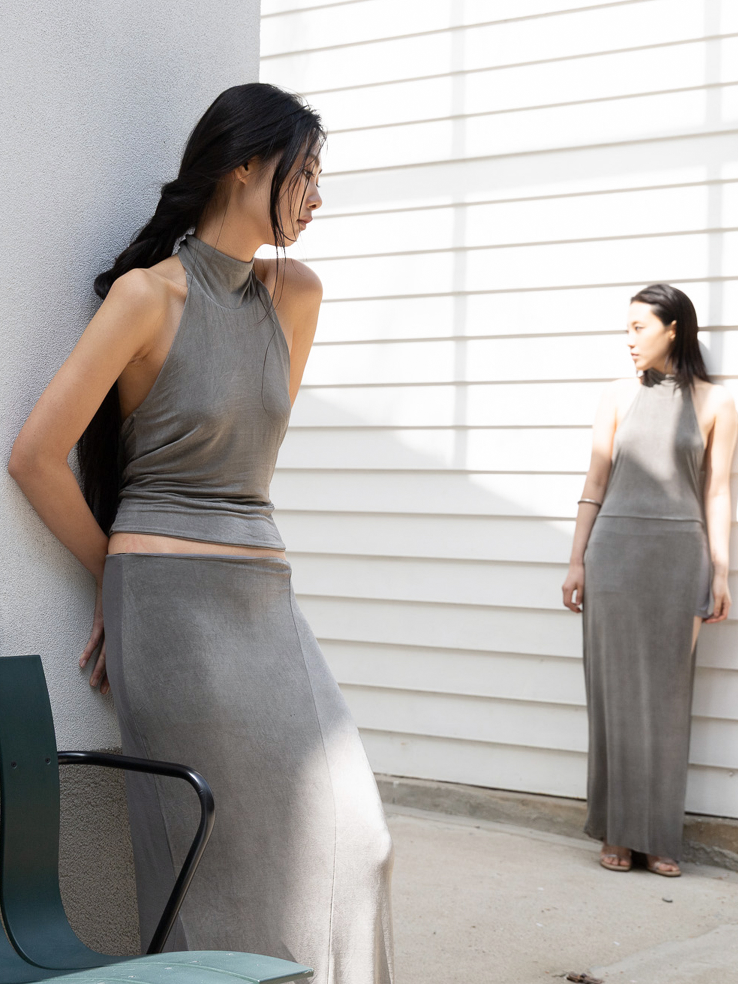 Block Scarf Halter - smoke