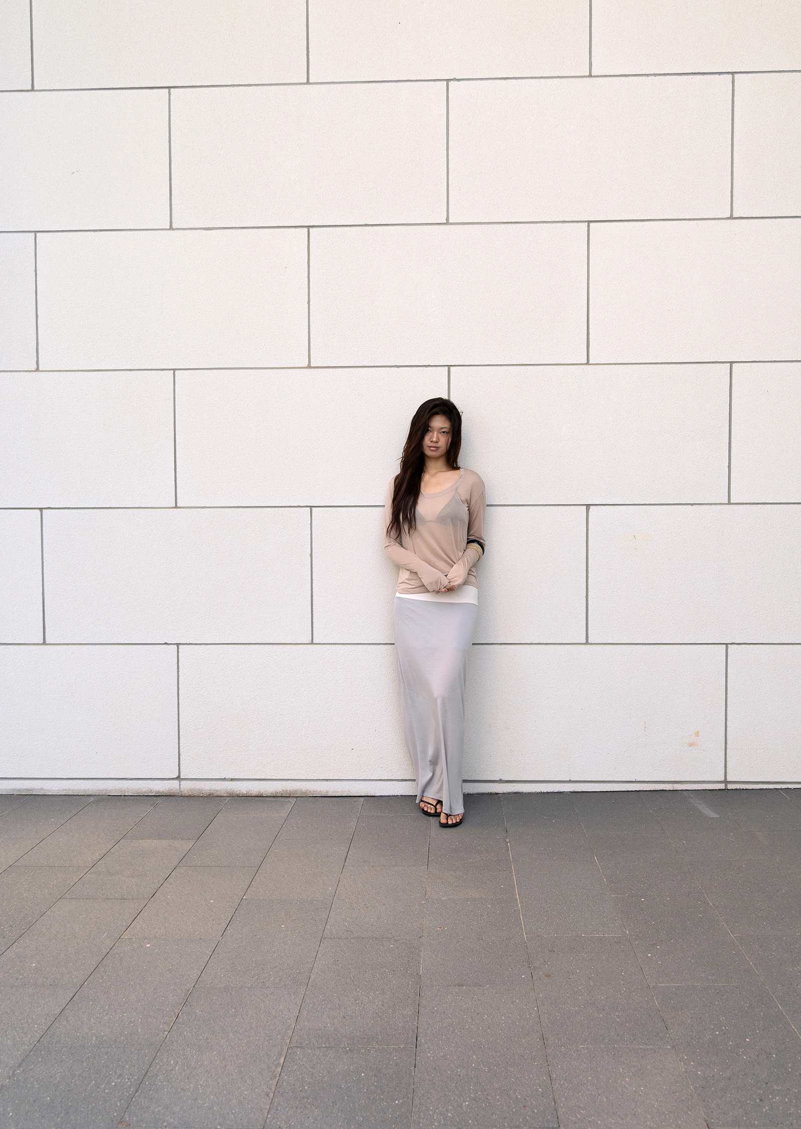 (Summer) Straight Long Skirt - silver/ivory