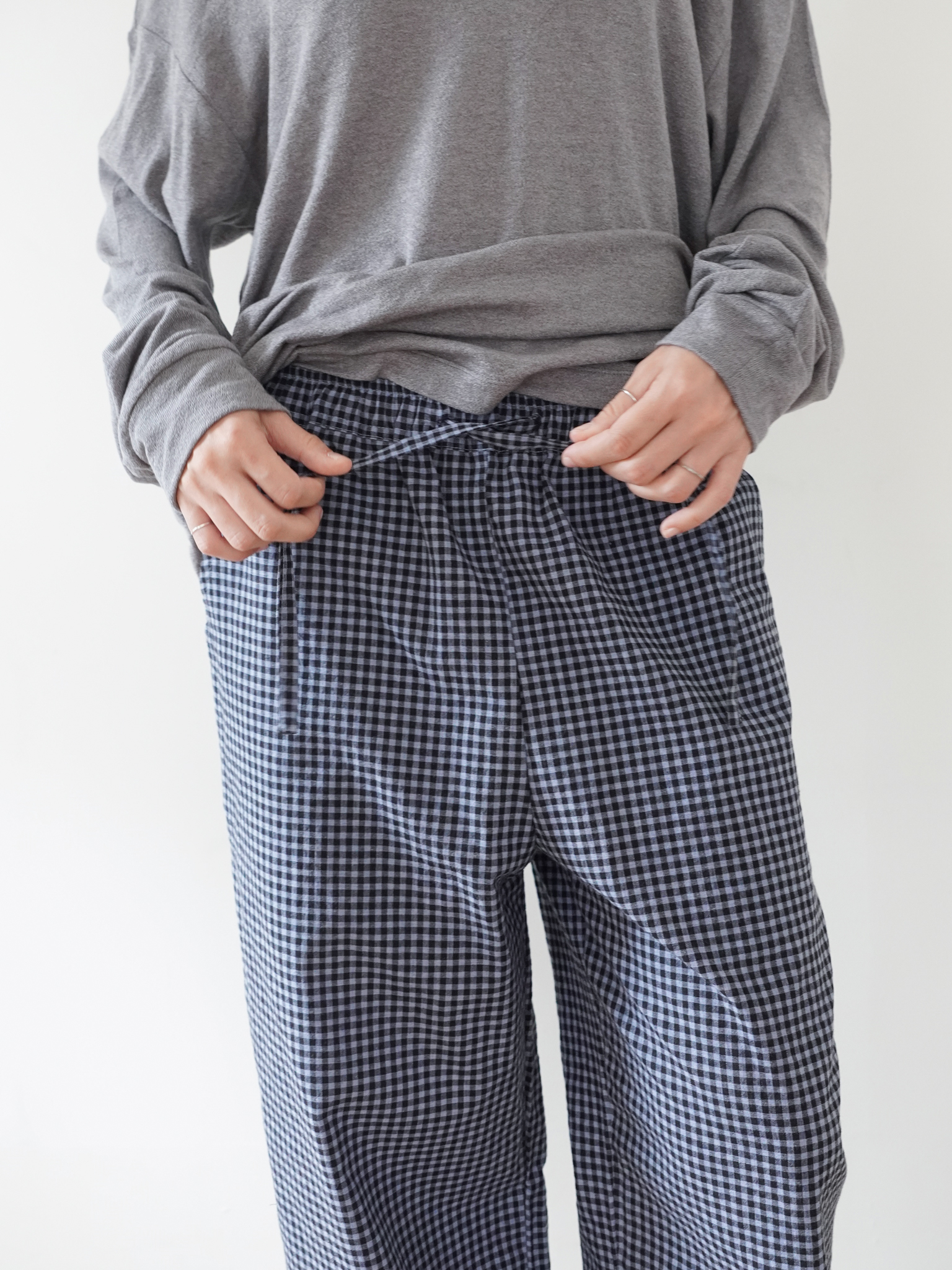 Banding Pants - check navy