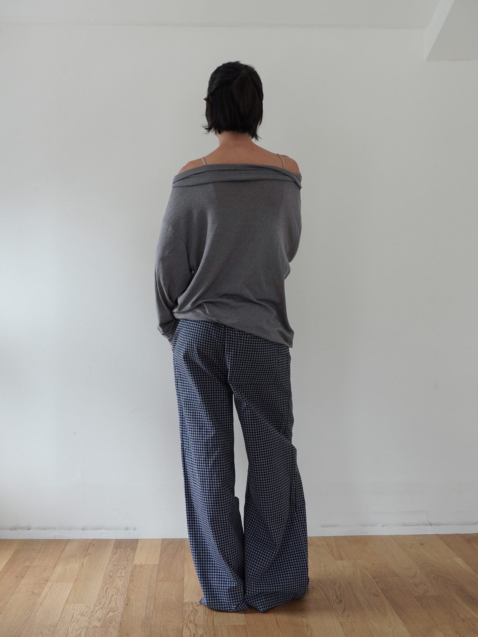 Banding Pants - check navy