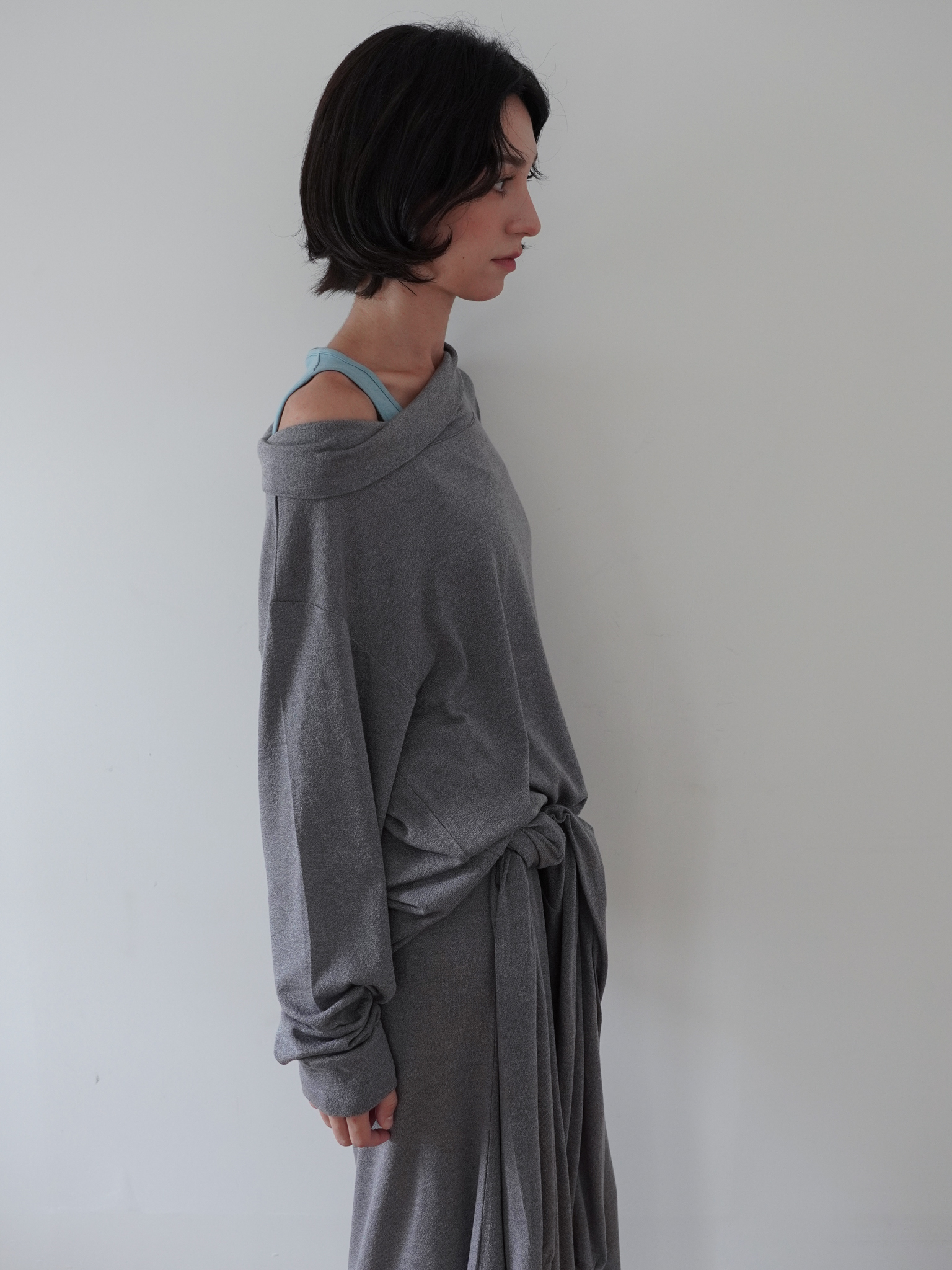 Off-Shoulder Wool Blend Long Sleeve - grey