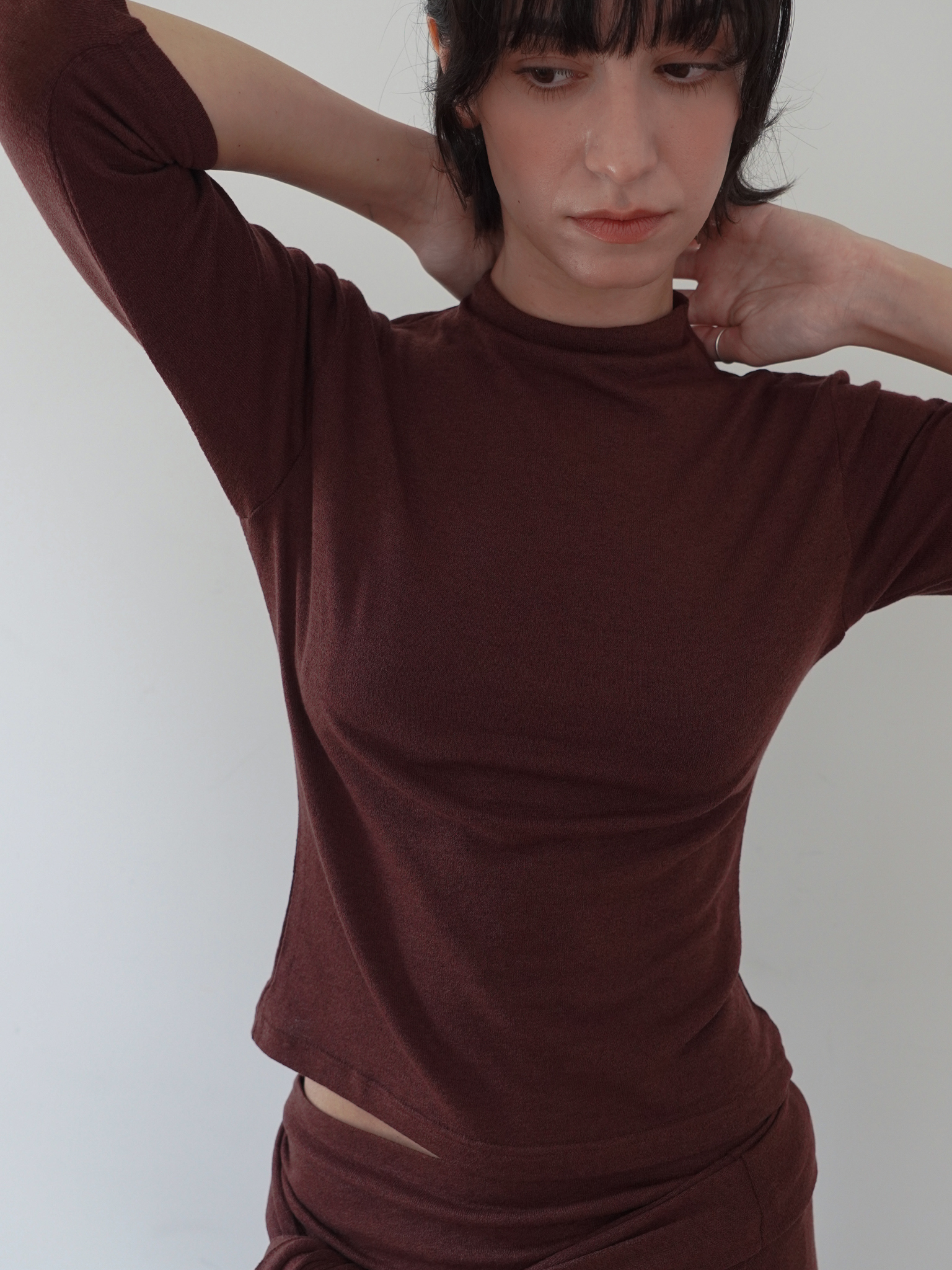High Neck Wool Blend Half Sleeve - brown