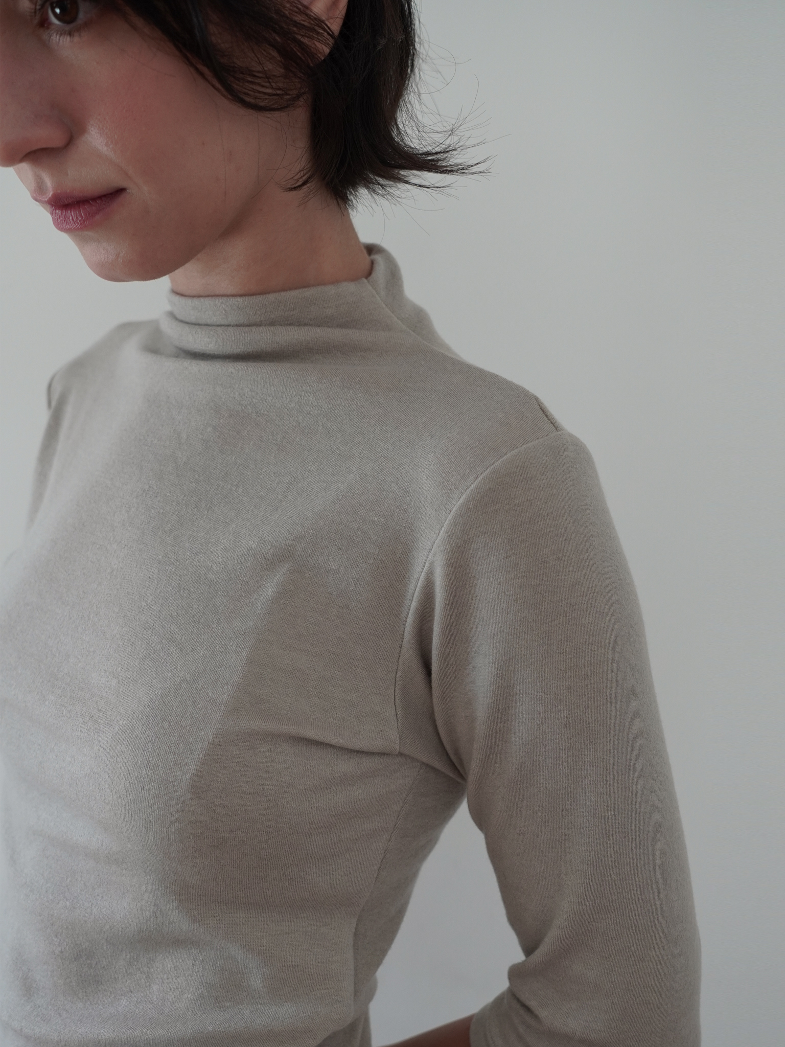High Neck Wool Blend Half Sleeve - beige