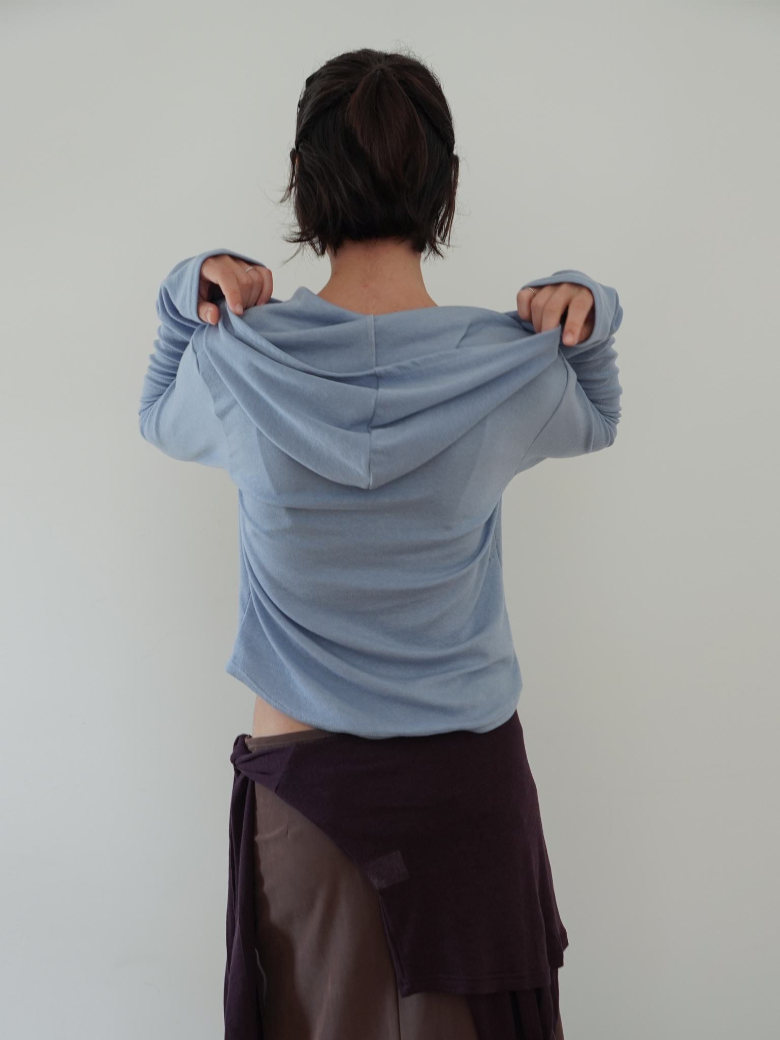 Hooded Wool Blend Long Sleeve - light blue